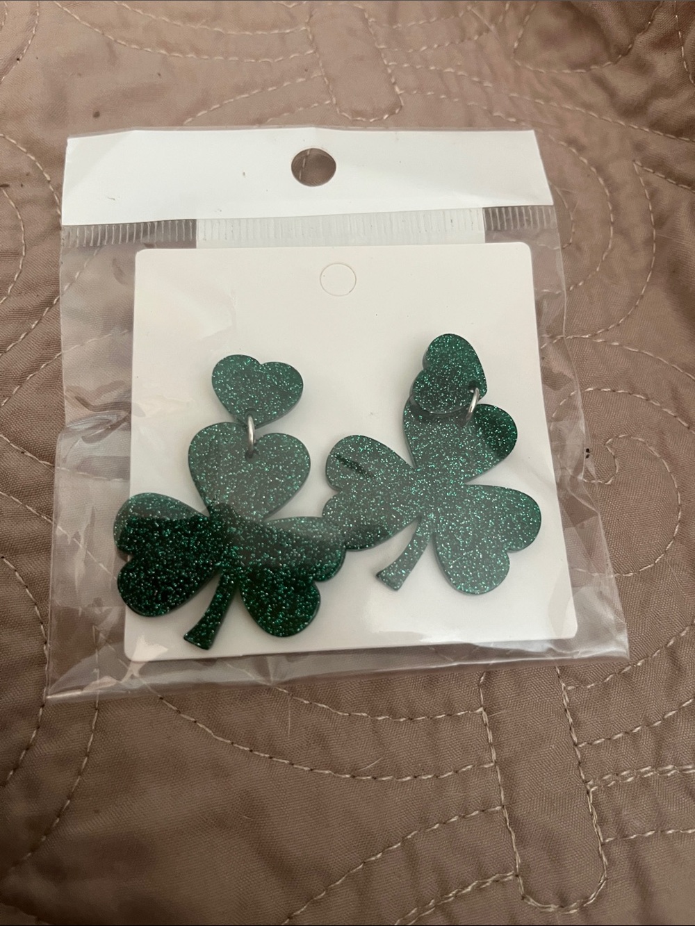 Green Glitter Shamrock Dangle Earrings